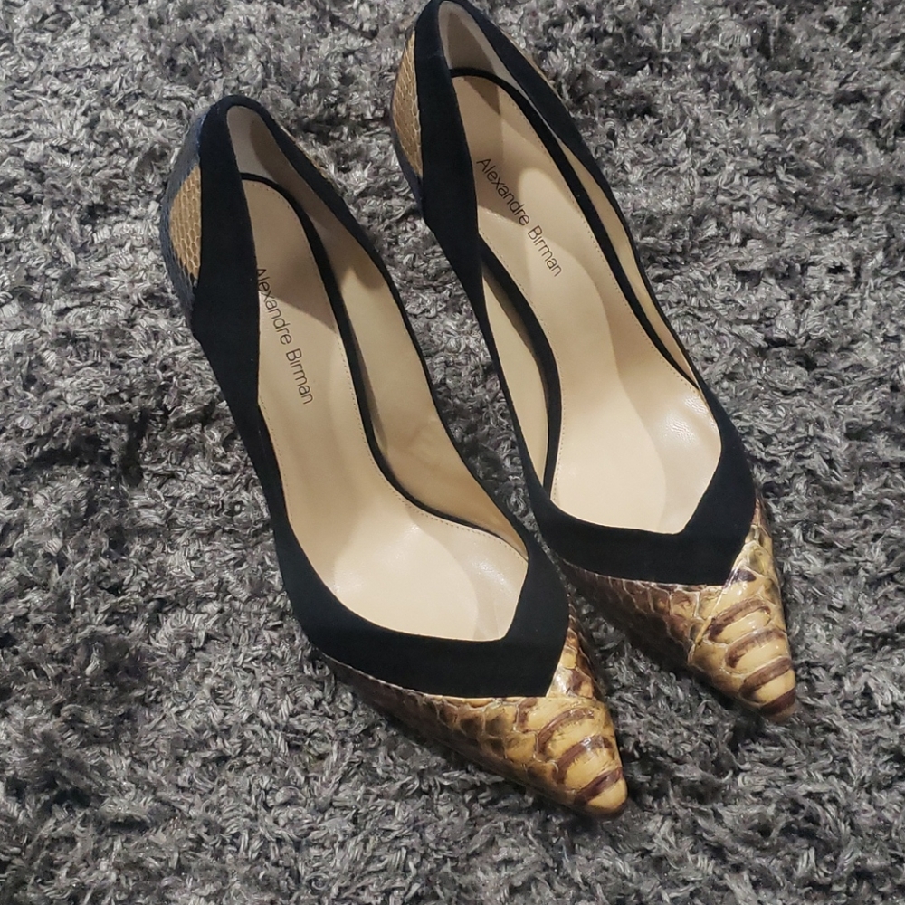 Alexandre Birman Black Suede W/ Snakeskin Sz 38